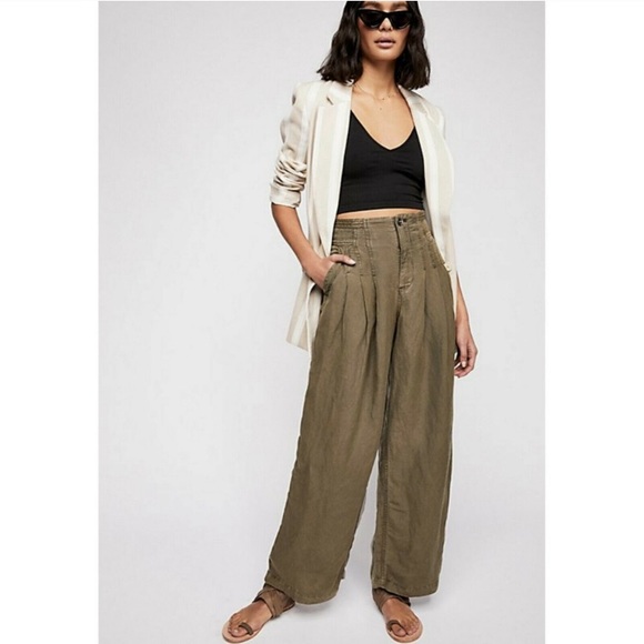 Free People Pants - Free People | Orion Green Wide Leg Linen pants 8